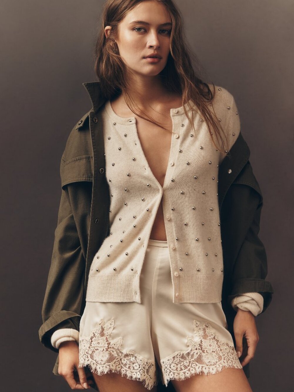 Anthropologie Juliet Cashmere Studded Cardigan Ivory XS EUC